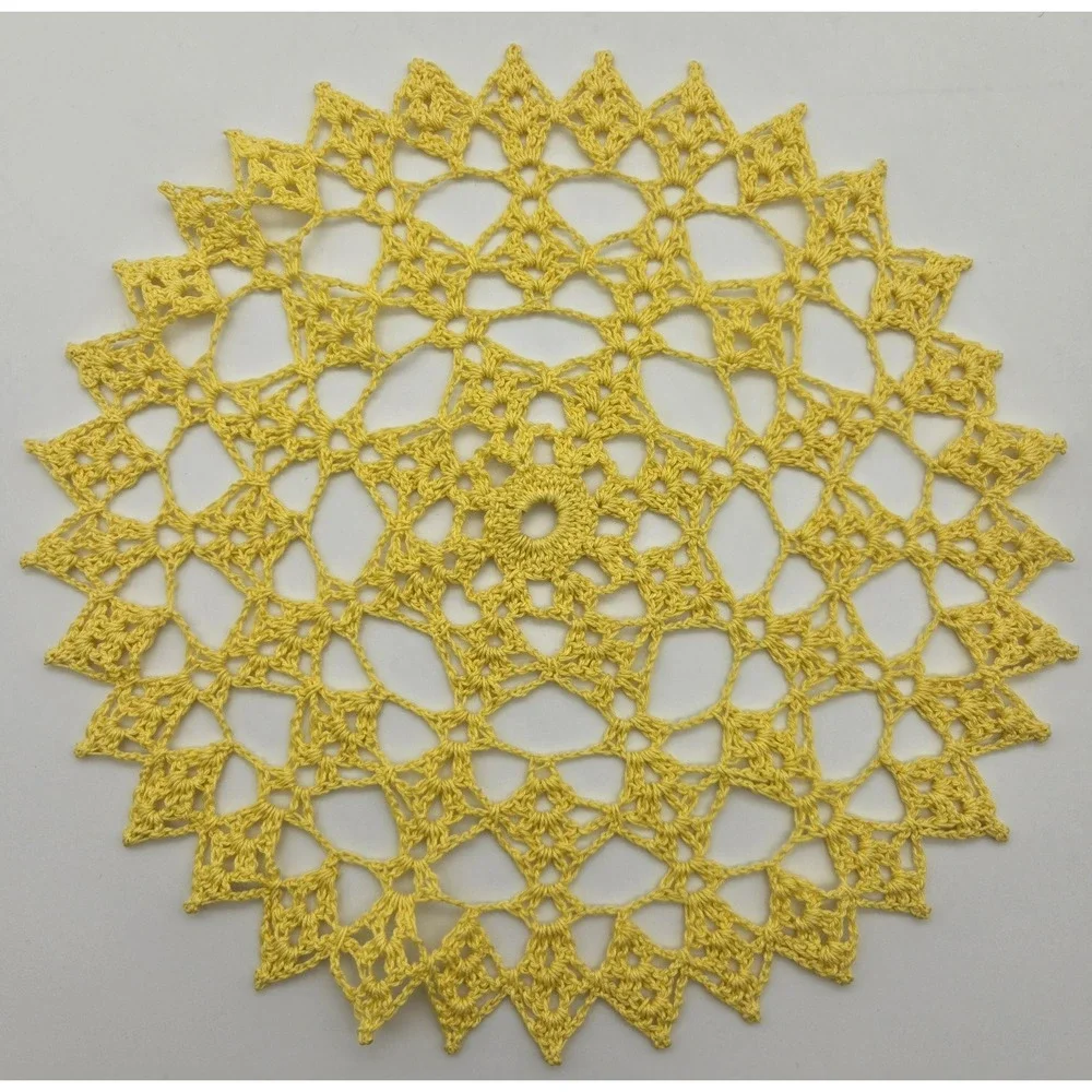 Vintage Yellow Crochet Doily Round Handmade Lace 10″‎ Table Dresser Decor